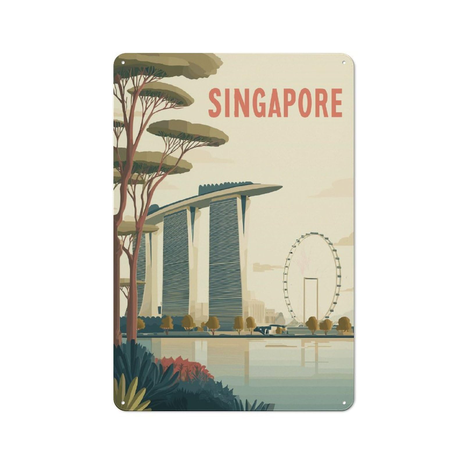 Junmoney Style-10 Shed Style Singapore Travel (3) Tin Sign 30X20cm, Utility Space Decor For Greenhouse, Garden Room, Cafe Or Entryway