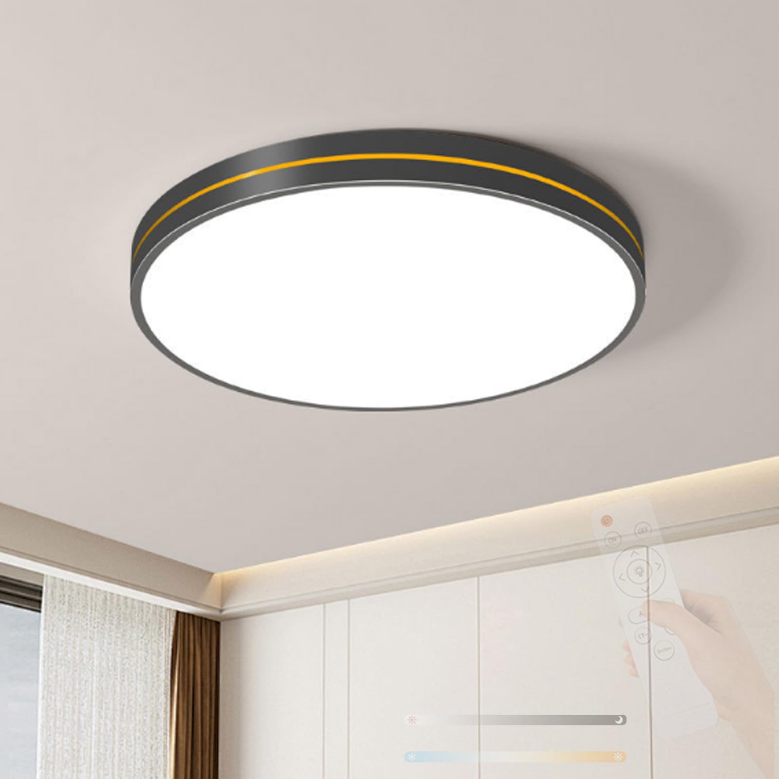 Okrągła lampa sufitowa LED z pilotem zdalnego sterowania, ściemniana 2700K-6500K, akrylowe/żelazne oświetlenie sufitowe, nowoczesny geometryczny design do łazienki i salonu