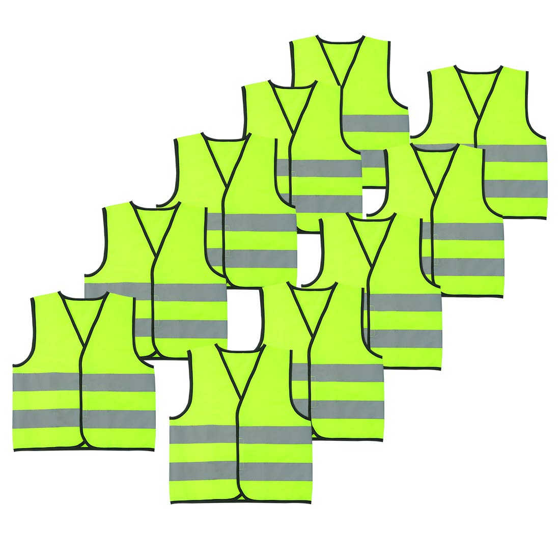 AIEOE Enfant Gilet Fluorescent Lot de 10 Sans Manches Veste Gilet de Sécurité Réfléchissant Haute Visibilité Élève Fille Garçon Cyclisme Course Outdoor Sport Fluo Jaune 01