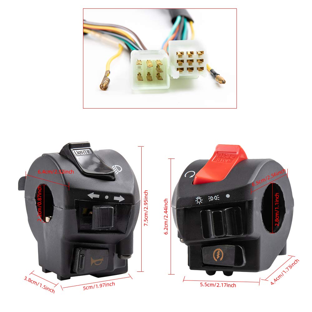 Interruttore di comando universale del manubrio del motociclo 12V 7/8 '' Interruttore di avviamento elettrico del faro del lampeggiatore del corno del motociclo