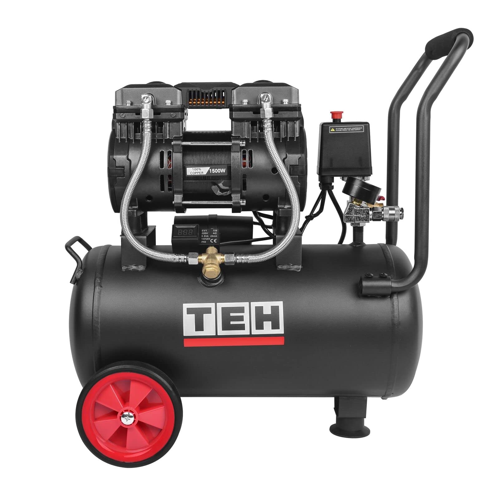 TEH TAC24L 24L Oil-Free Air Compressor 1500W 2.5HP | Low Noise 75-80dB | 250 L/min | Dual Gauge | 8 Bar 116 PSI | Brad Nailers, Spray Guns & Air Tools | Free UK Delivery