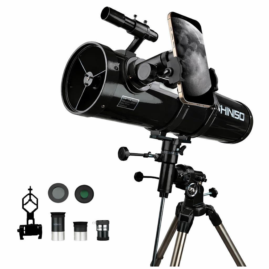 HINISO 150EQ Astronomical Telescope for Adults, Beginners & Students | 150mm Newtonian Reflector with Equatorial Mount | Moon & Planet Viewing | Bluetooth Remote, Phone Adapter & Tripod-image-10