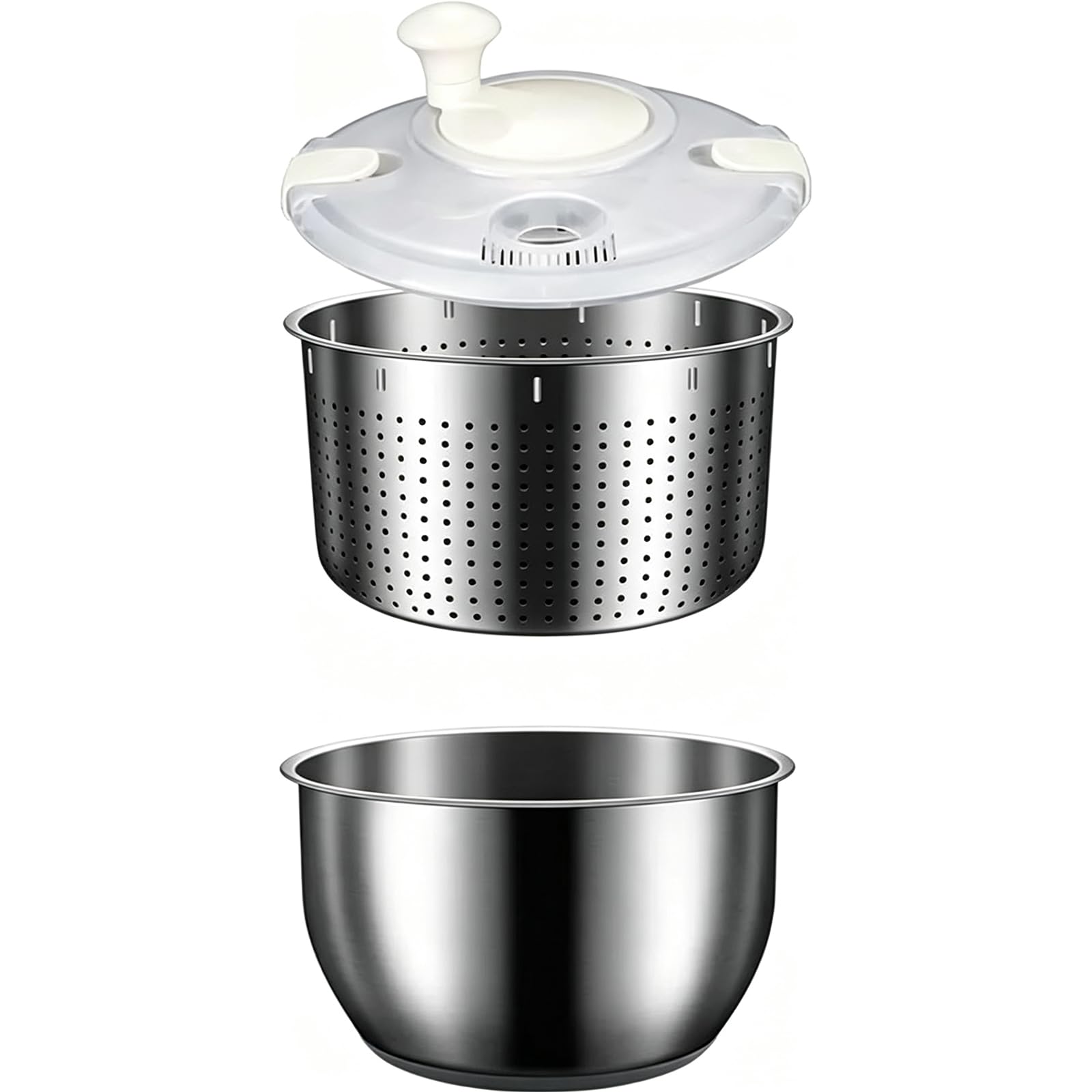 Lnfxkvva Centrifugador de ensalada de acero inoxidable de 6 l, con tapa de polipropileno, para fruta, pasta y patatas fritas