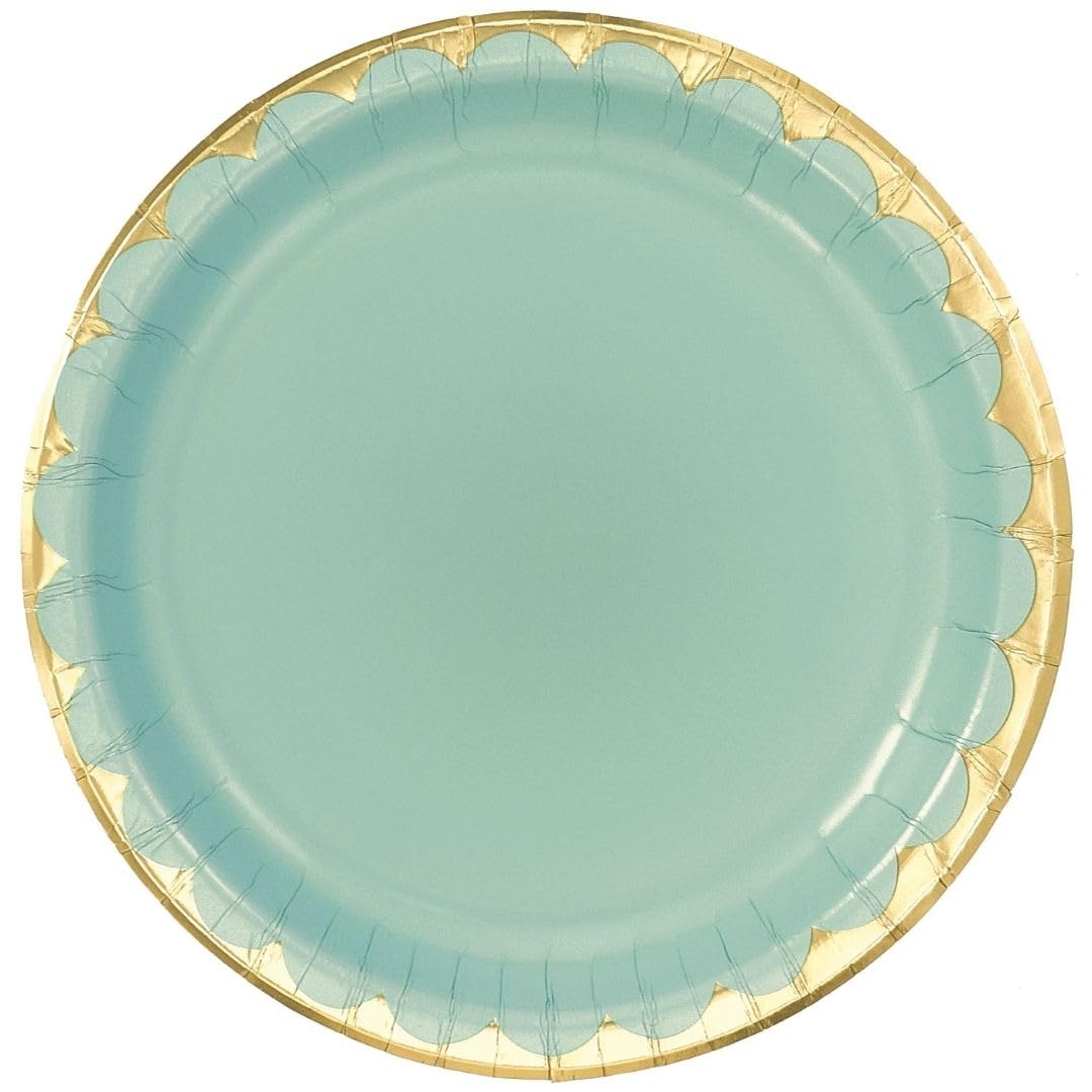 amscan Piatti di carta rotondi metallizzati verde salvia (25,4 cm), confezione da 8, resistenti ed eleganti, per feste ed eventi