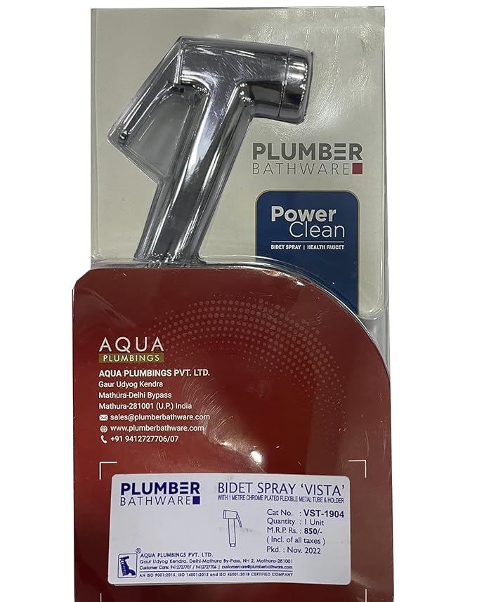Image of Plumber Bathware Health Faucet Bidet Spray with Wall Hook and 1-Meter Flexible Metal Tube (VST-1904)