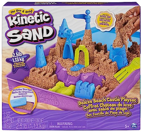 Kinetic Sand - Arena MÁGICA - Set Castillo DE Playa DE Lujo - 1,13kg Arena cinética con Moldes y...