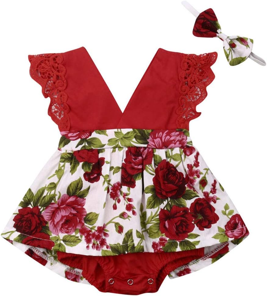 Infant Baby Girl Floral Lace Ruffle Romper Tutu Dress Sleeveless Jumpsuit Bodysuit Christmas Clothes Summer Outfit