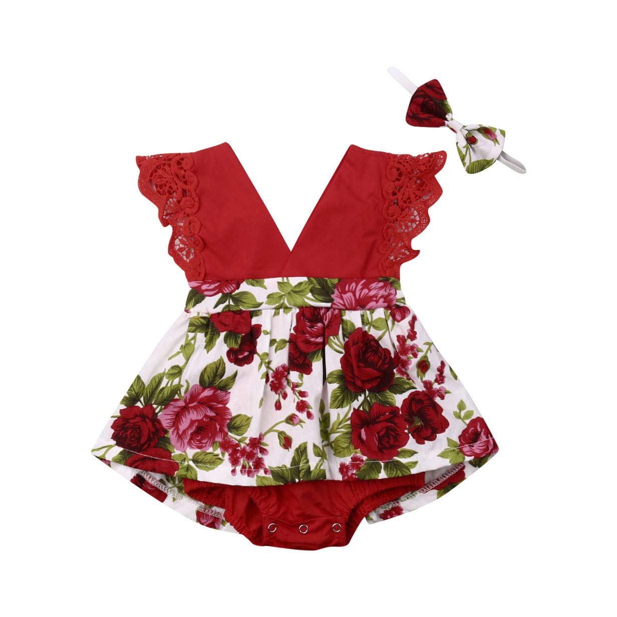 Infant Baby Girl Floral Lace Ruffle Romper Tutu Dress Sleeveless Jumpsuit Bodysuit Christmas Clothes Summer Outfit
