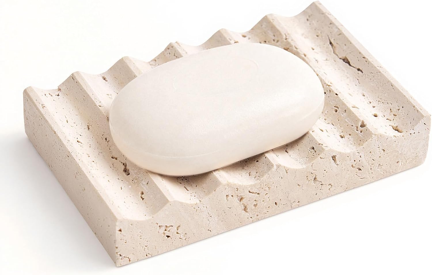 Marble Soap Dish, Minimalist Style Non Slip Marble Soap Tray | Suitable for Bathroom Vanity, Shower Rooms, Kitchen Countertop and Sink, Keeps Soap Dry and Stable (Travertine)