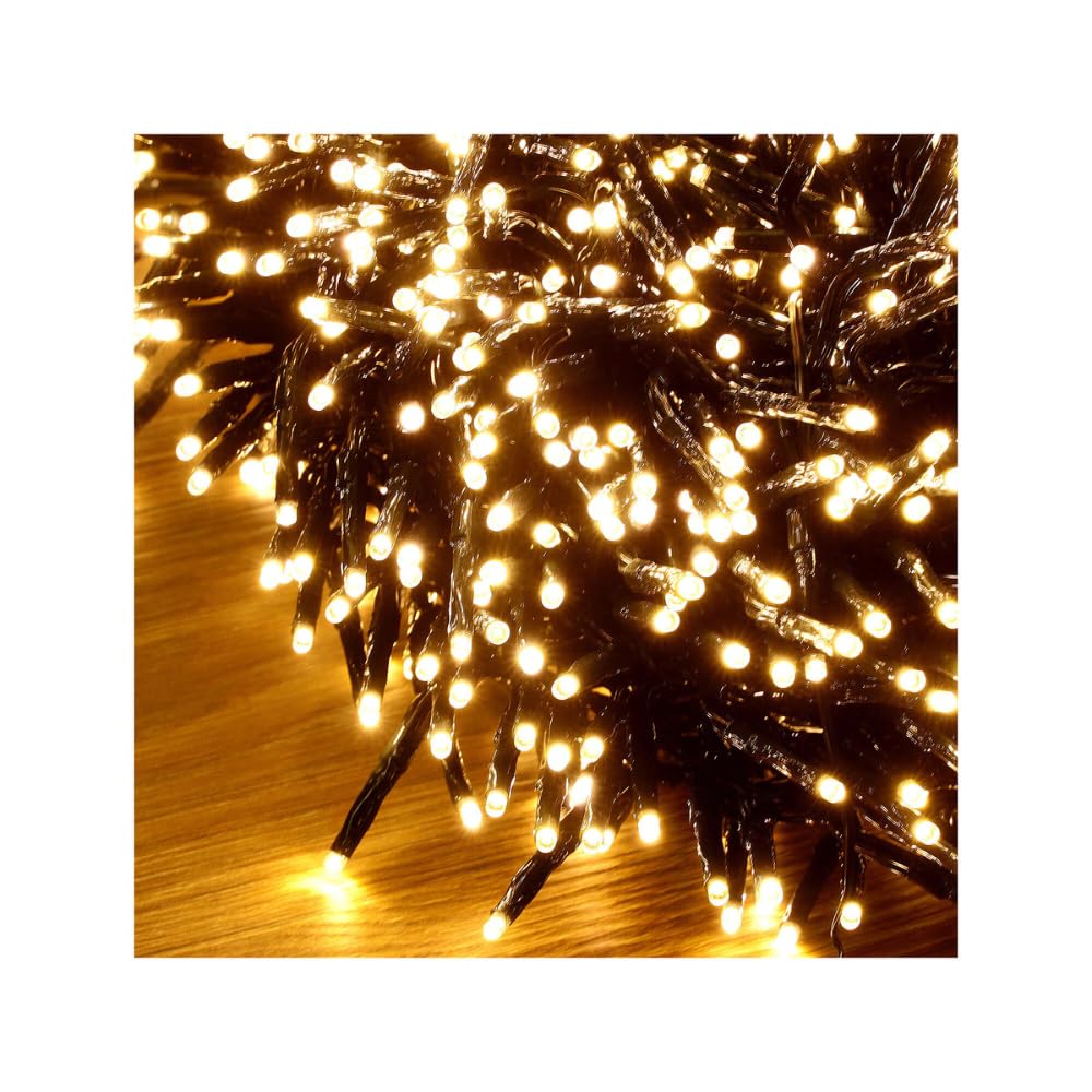 Luci di Natale Luci Di Natale Cluster da 15,5 MT con 1128 led bianco Caldo,Cavo Verde con Timer e Memoria, 8 Effetti di Luce, Impermeabili IP44