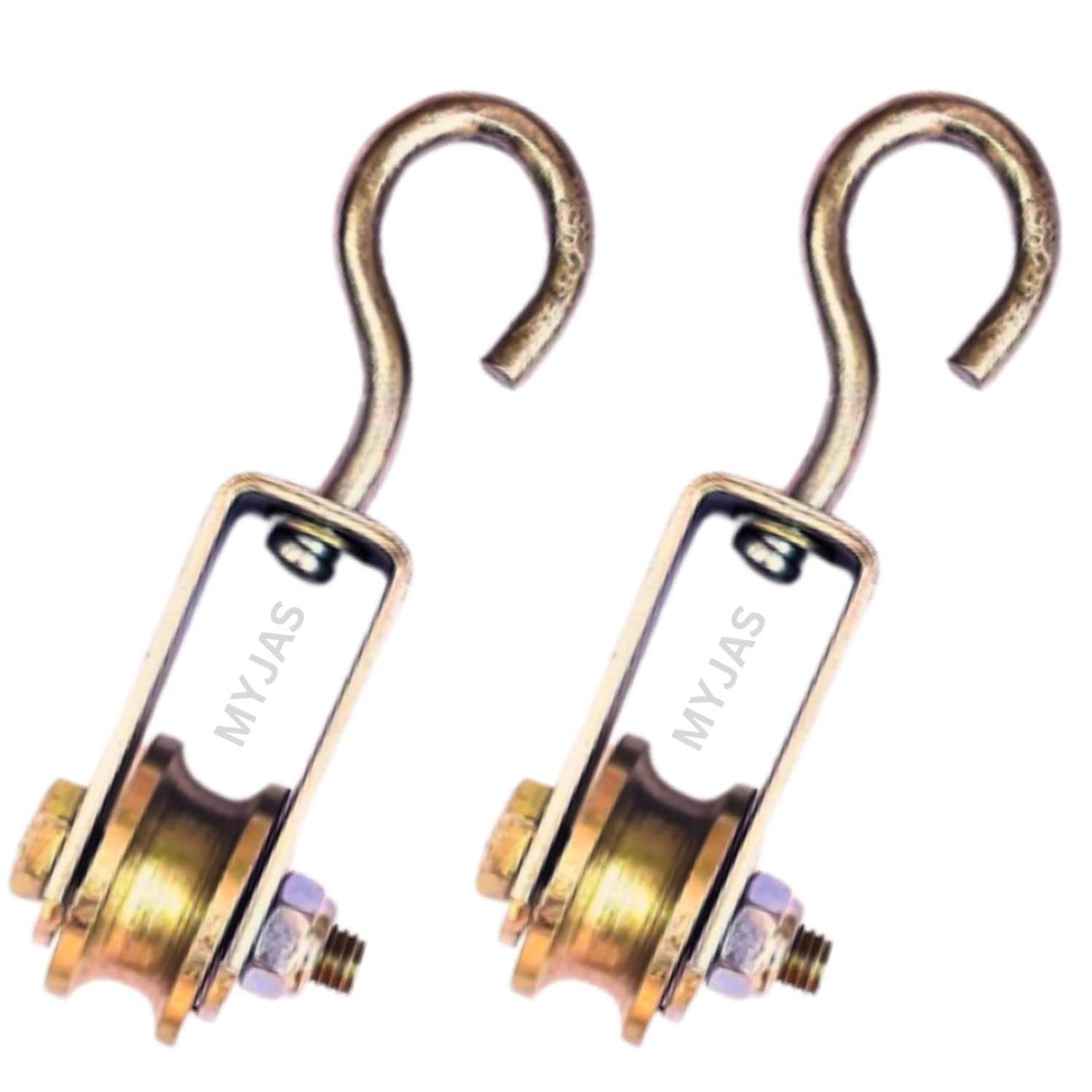 Myjas- Unbreakable Solid Roller Pulley Pulley Machine Tool for Lifting Rope, Gym, Exercise, Pull up bar, Climbing, Hanging, Gold (Pack of 2)