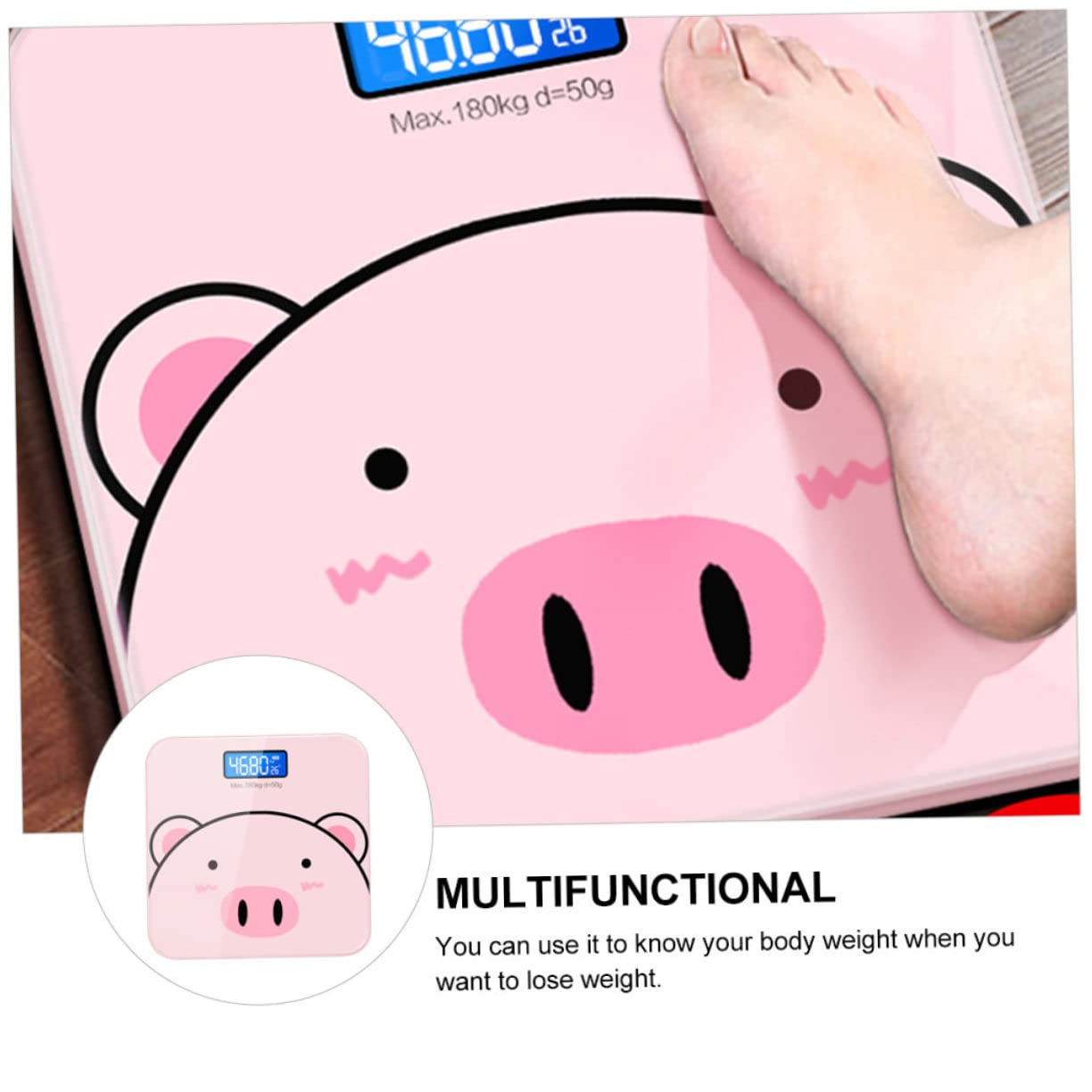 UKCOCO Báscula Diseño de Dibujos Animados de Peso Corporal Electrónica Hogar Pantalla LCD Hd Nocturna Precisión de 2 Decimales Adecuado para Control de Salud