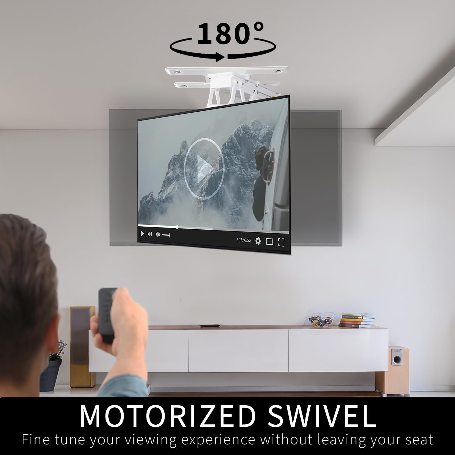 VIVO Electric Flip Down Swiveling Ceiling TV Mount for 32 to 70 inch Screens, Large Motorized Flat Ceiling VESA Mount, Master Pack, White, MOUNT-E-FD70S-W