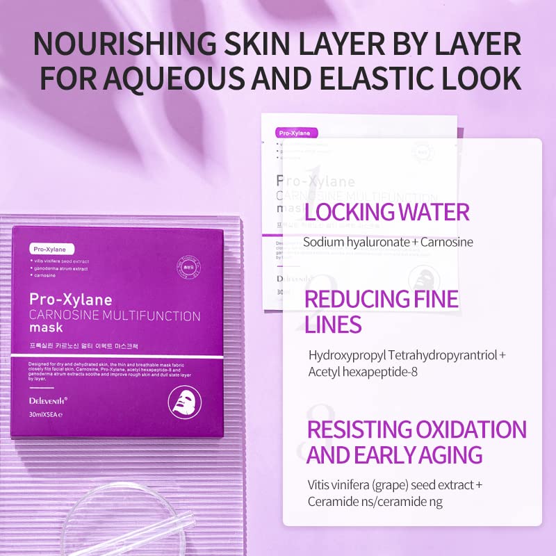DEleventh Korean Brand Pro-Xilane Carnosine Multifunction Facial Mask 30ml × 5pcs / Anti-Aging & Anti-Wrinkle Formula to Reduce Fine Lines for a Hydrated Youthful - Image 3