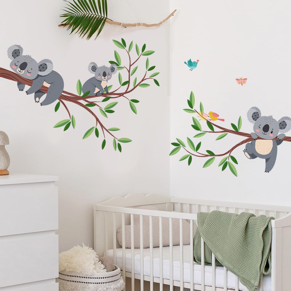 DRWSSR 2 Sheets Removable Cute Koala Tree Branch Wall Decals Nursery Animal Wall Sticker for Kids Girls Boys Bedroom Living Room Nursery Classroom