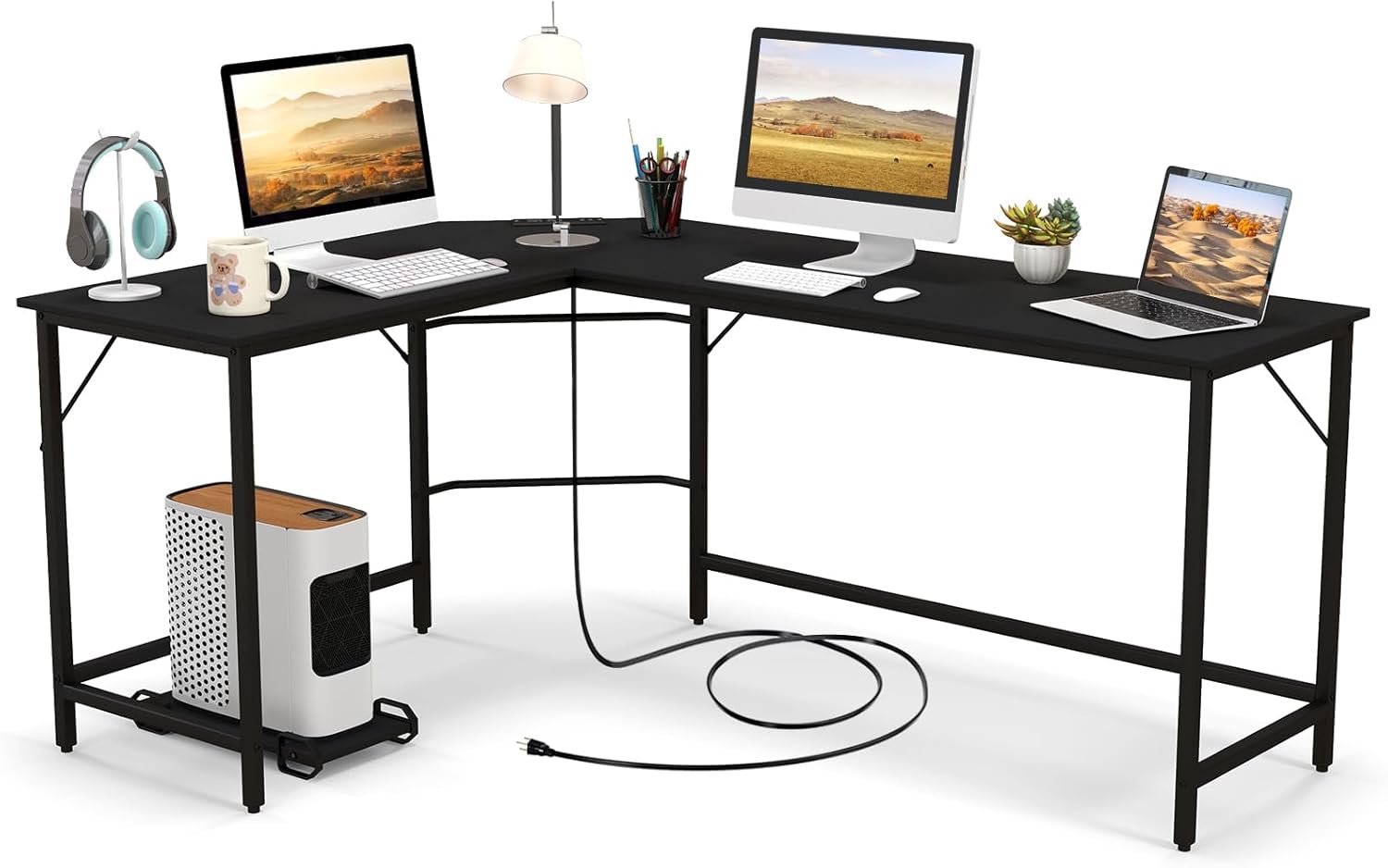 Giantex LShaped Desk with Power Outlet, 168cm Computer Corner Desk