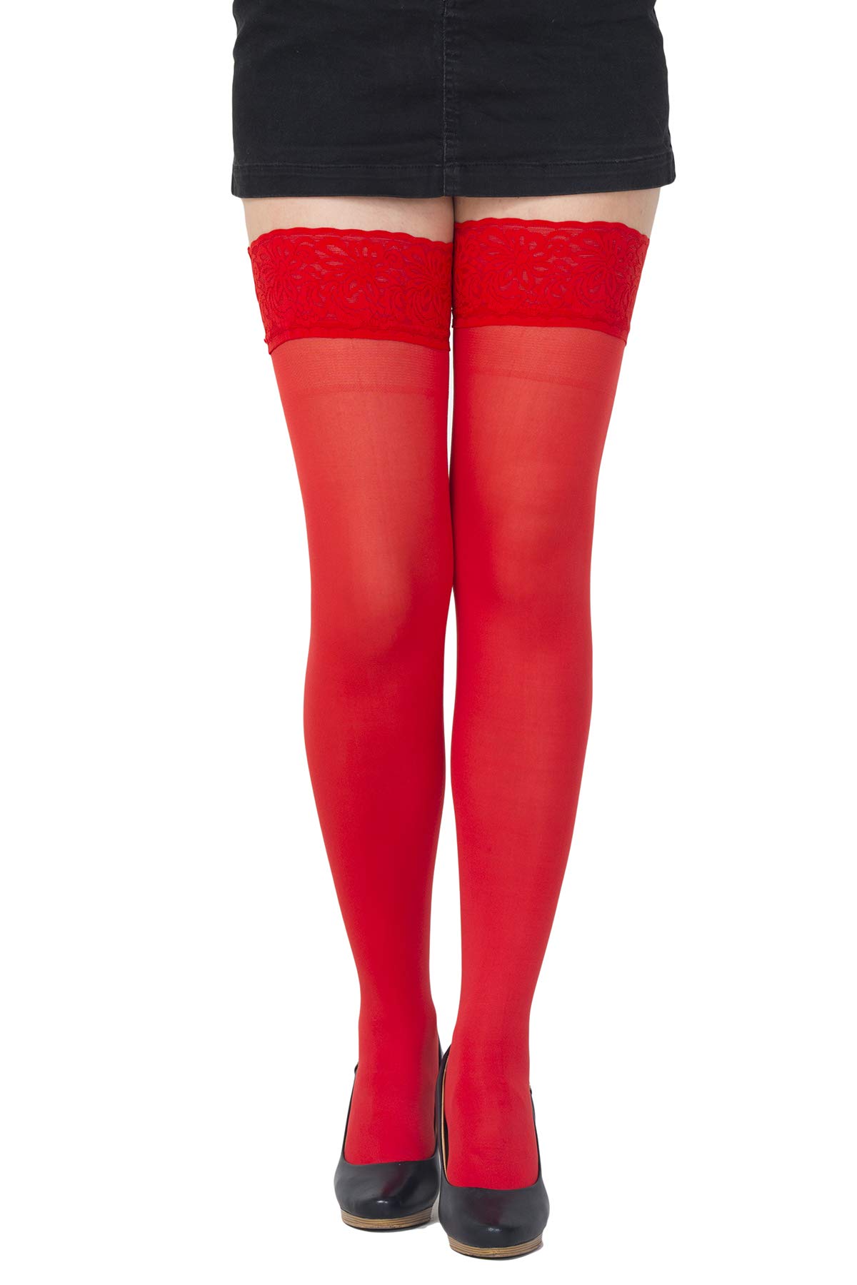 Sentelegri Women's Red Colourful Opaque 40 Denier Microfibre Hold Ups Stockings, Sizes S-Xxl (Xlarge, )