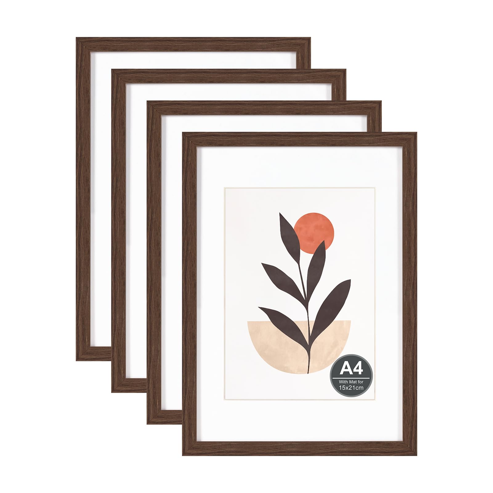 A4 Picture Frame with A5 Mount, Brown Wood Photo Frames with Perspex
