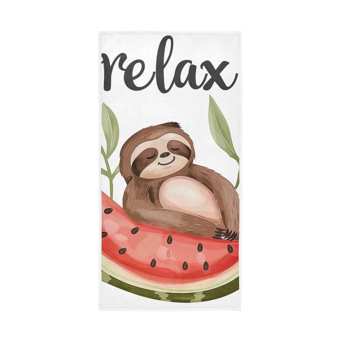 HUYGD Summer Sloth Watermelon Relax Hand Towel, 15 x 30 Inches, Soft Highly Absorbent Towels for Bathroom Gym Shower