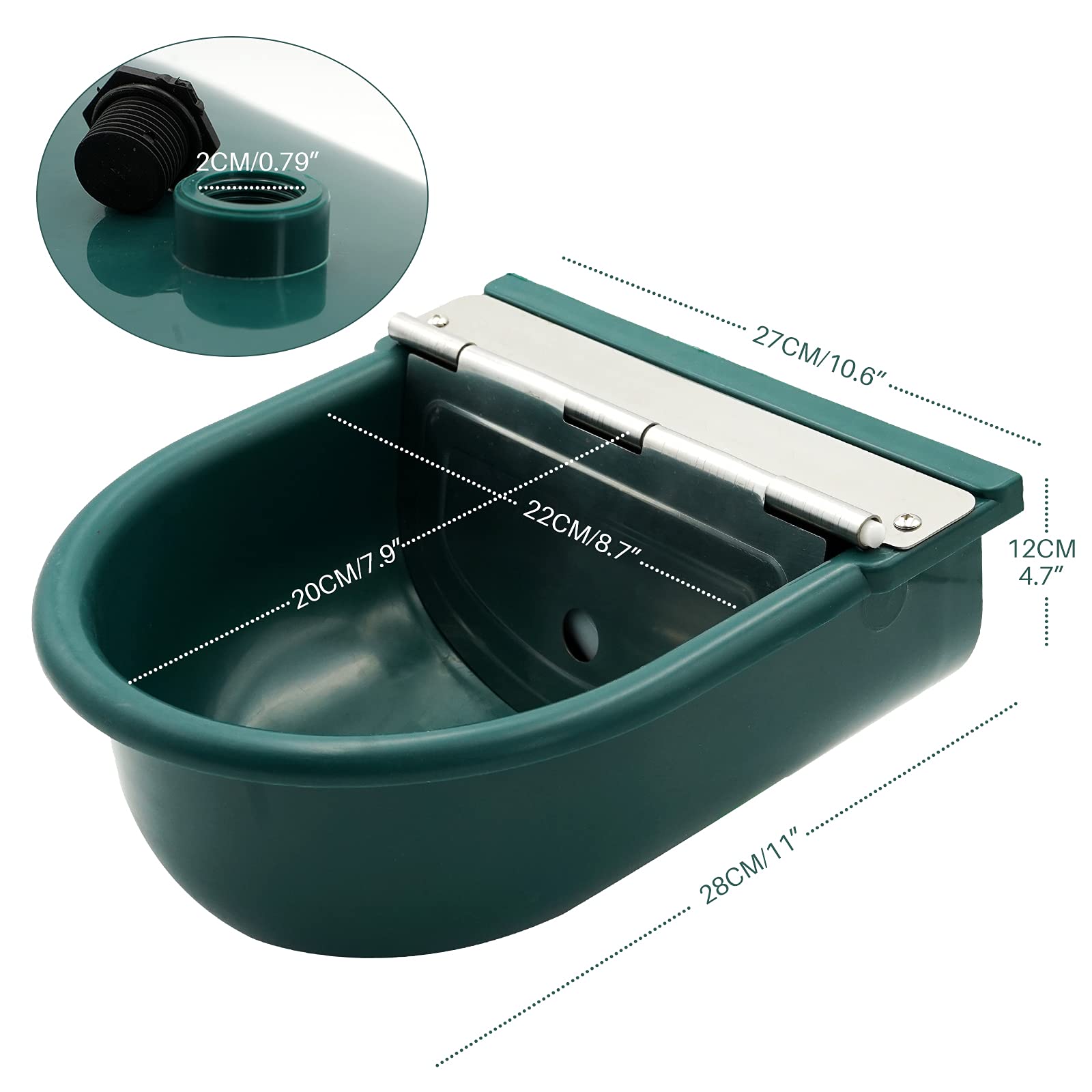 Acquerello automatico grande per cavalli, con valvola galleggiante e tappo di scarico, erogatore automatico di acqua per pecore, cane, cavallo, mucca, maiale in plastica (verde scuro)