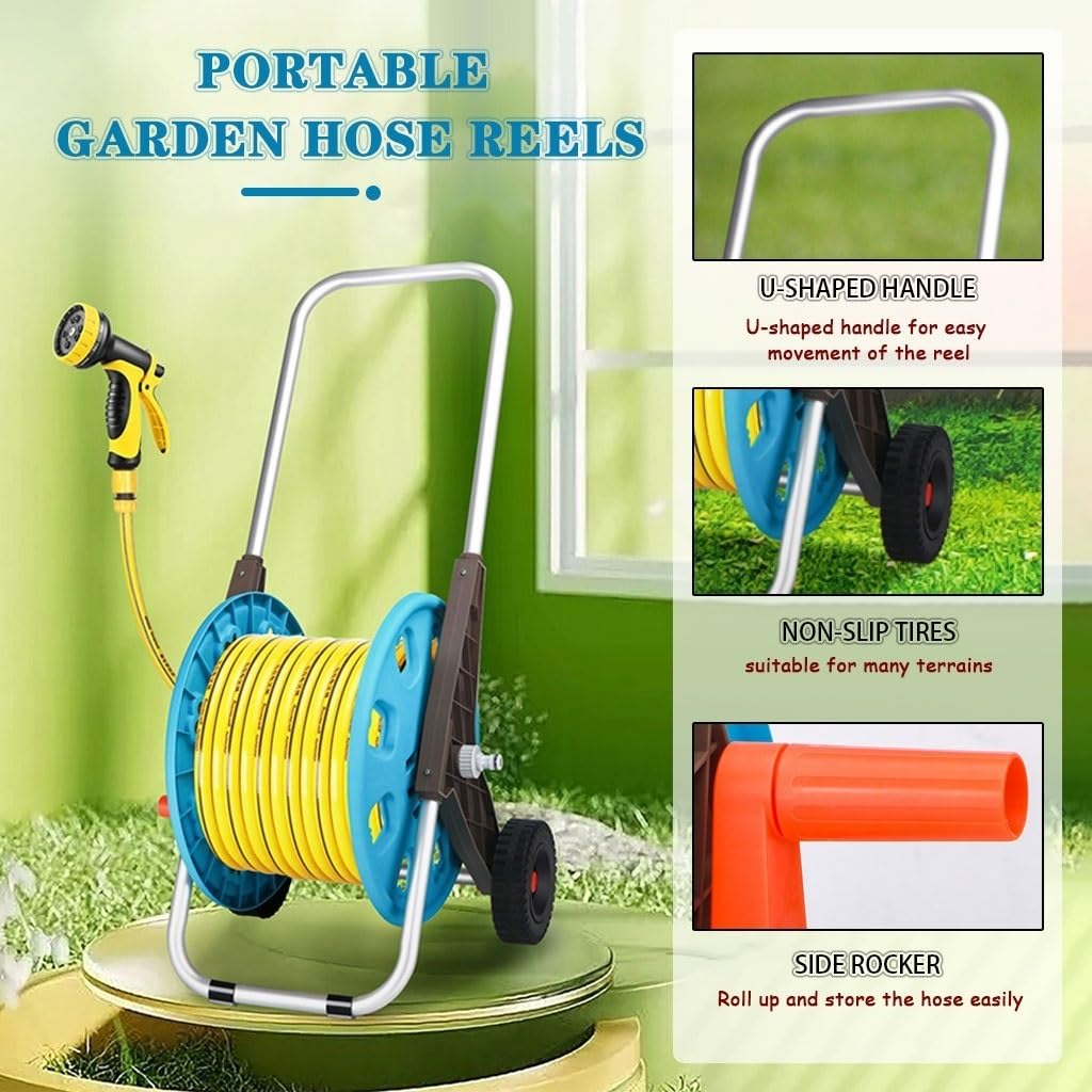 Carrello avvolgitubo Carrello portagomma per irrigazione agricola, avvolgitubo da giardino per carichi pesanti, carrello per tubo dell'acqua per esterni, strumento di stoccaggio del tubo con ruote (