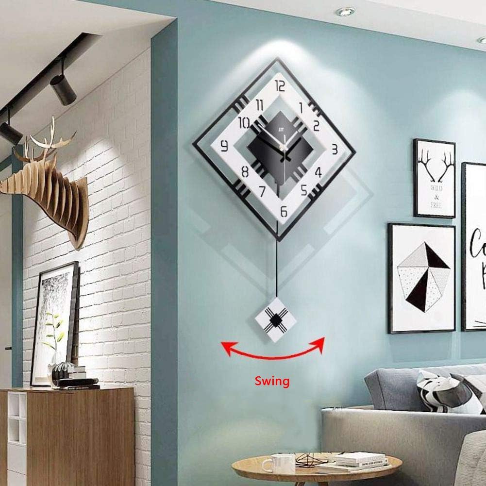 Orologio da parete decorativo moderno quadrato grande con pendolo, legno nero, 42 * 65 cm per soggiorno bar ristorante(42 * 65cm)