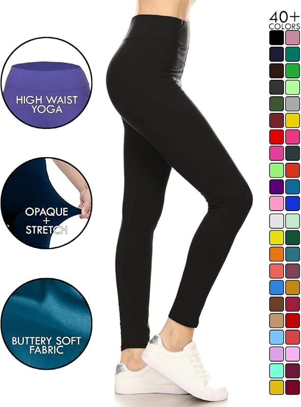Leggings Depot Women's 3" Waistband Yoga High Waisted Solid Leggings Pants (Full Length, Black, 3X) image 3