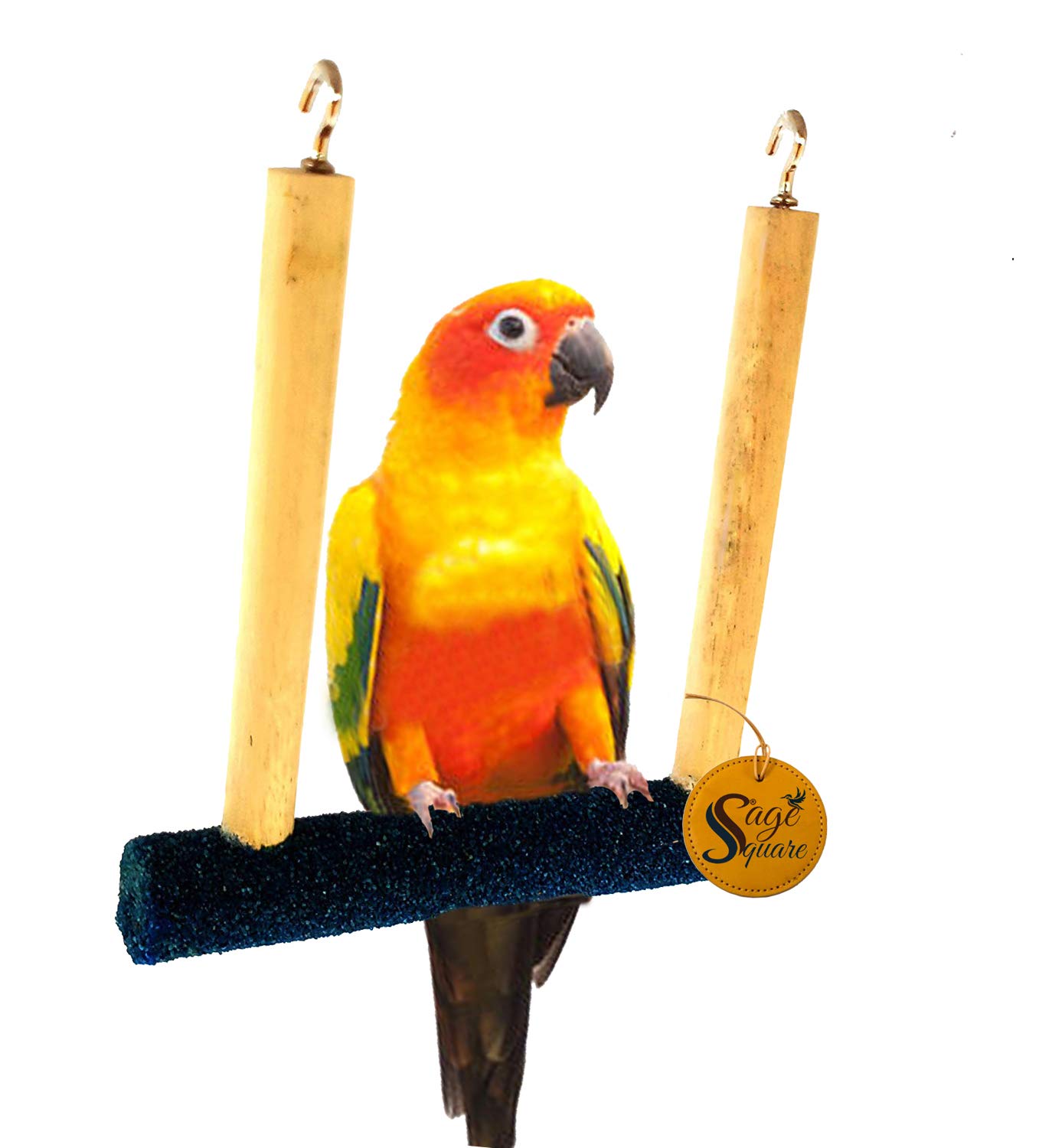 Sage Square Natural Wood Sand Perch Playful Climbing Cage Accessory Hanging Perch Bird Stand/Toy (Size - 6" x 8.5") (B087CS8LP9) Amazon Price History, Amazon Price Tracker