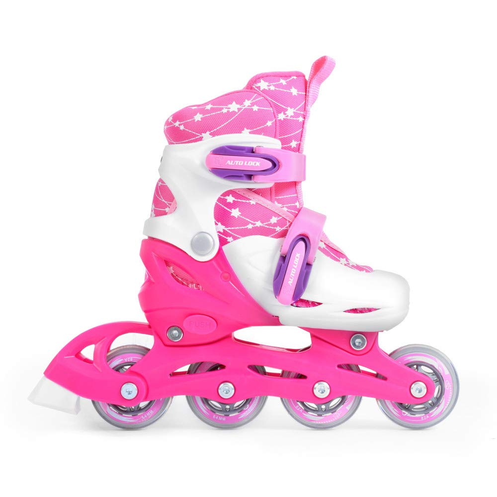 SMJ - Set 2 in 1 per bambine e ragazze, pattini in linea regolabili, set di protezioni + casco + custodia