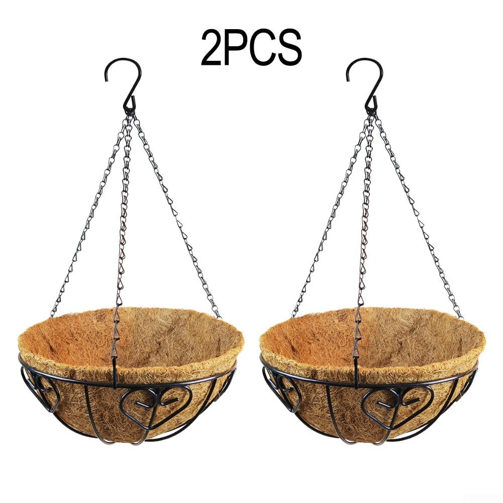2 vasi da appendere in metallo con rivestimento in fibra di cocco, per giardino, patio, balcone, decorazione (30,5 cm)