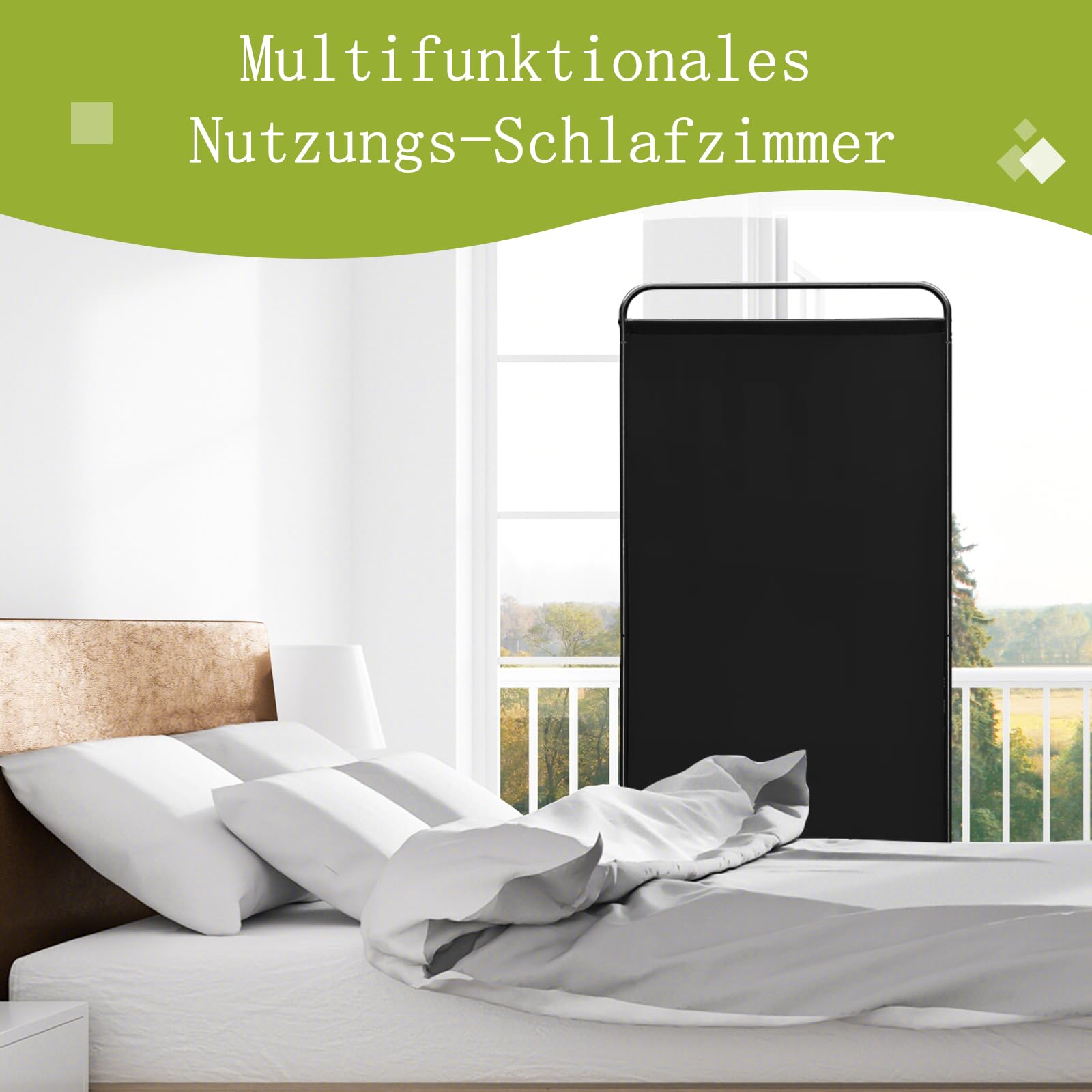 Angel Living Paravent 1 Teilig Klappbar Raumteiler Freistehend Sichtschutzwand Raumteiler Stellwand Trennwand Sichtschutz für Büros, Balkon,Schlafzimmer,Außengarten,81 x 180cm Schwarz