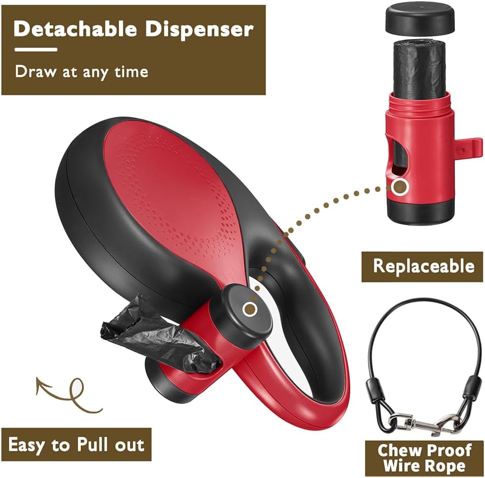 Retractable Dog Leash with Chew Proof Cable,26 ft Durable Dog Leash for Large Medium Dogs up to 110 lbs, 360° untangled, One-Handed Brake. (Red)