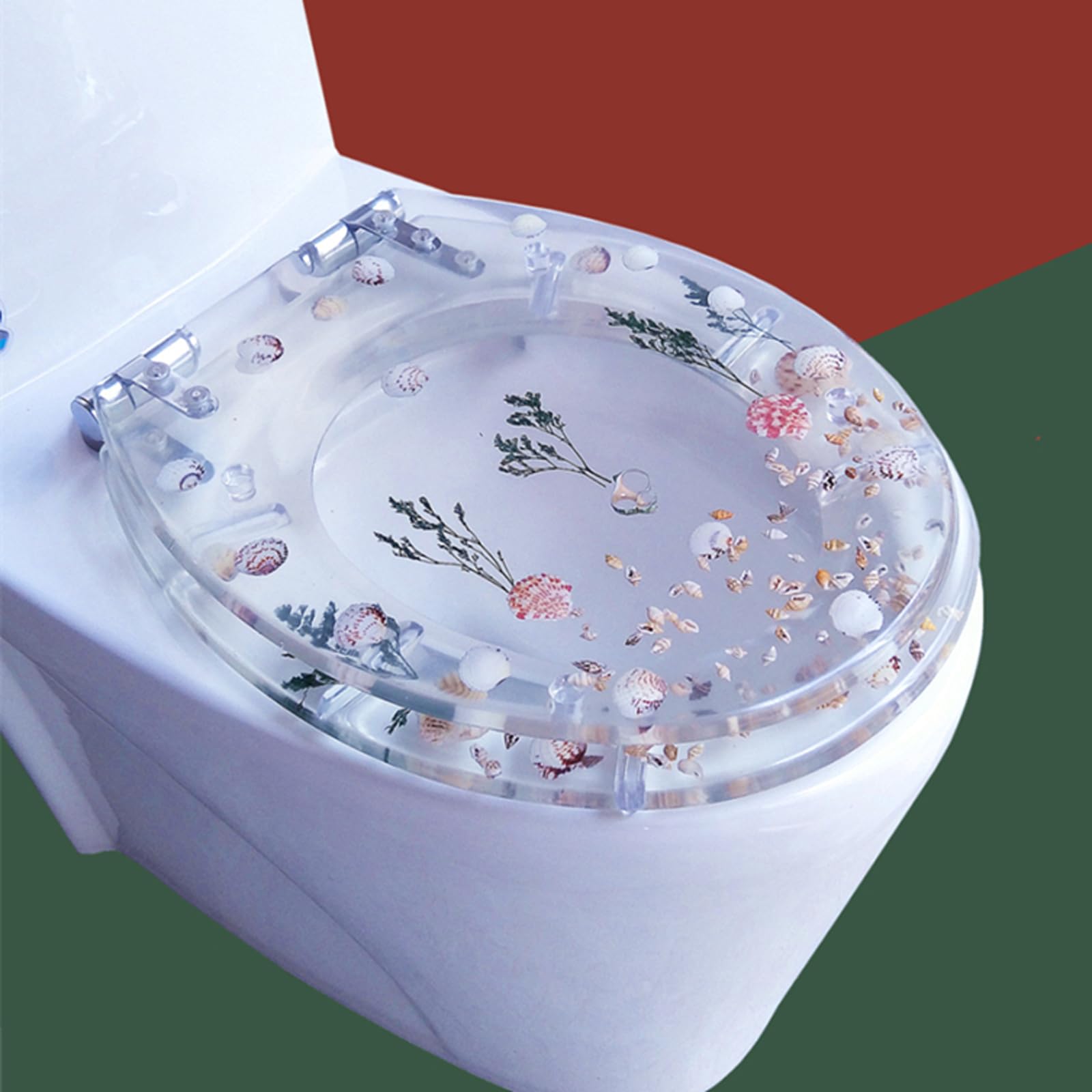 Unikicool Toilet Seat, Transparent Resin, Soft Close, Quick Release, U-shape, 42cm*36cm