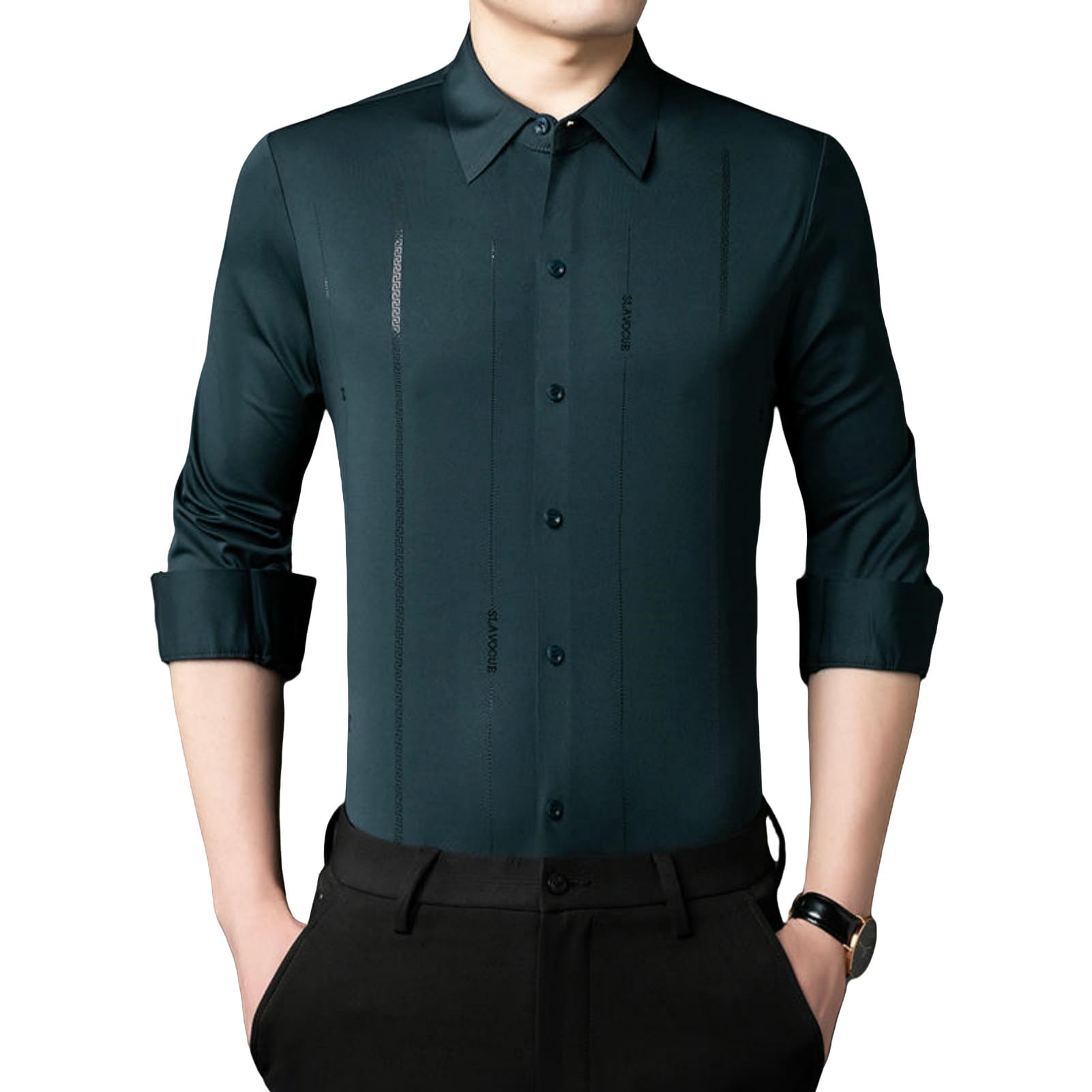 Camisa para hombre que no se plancha con botones y rayas 8