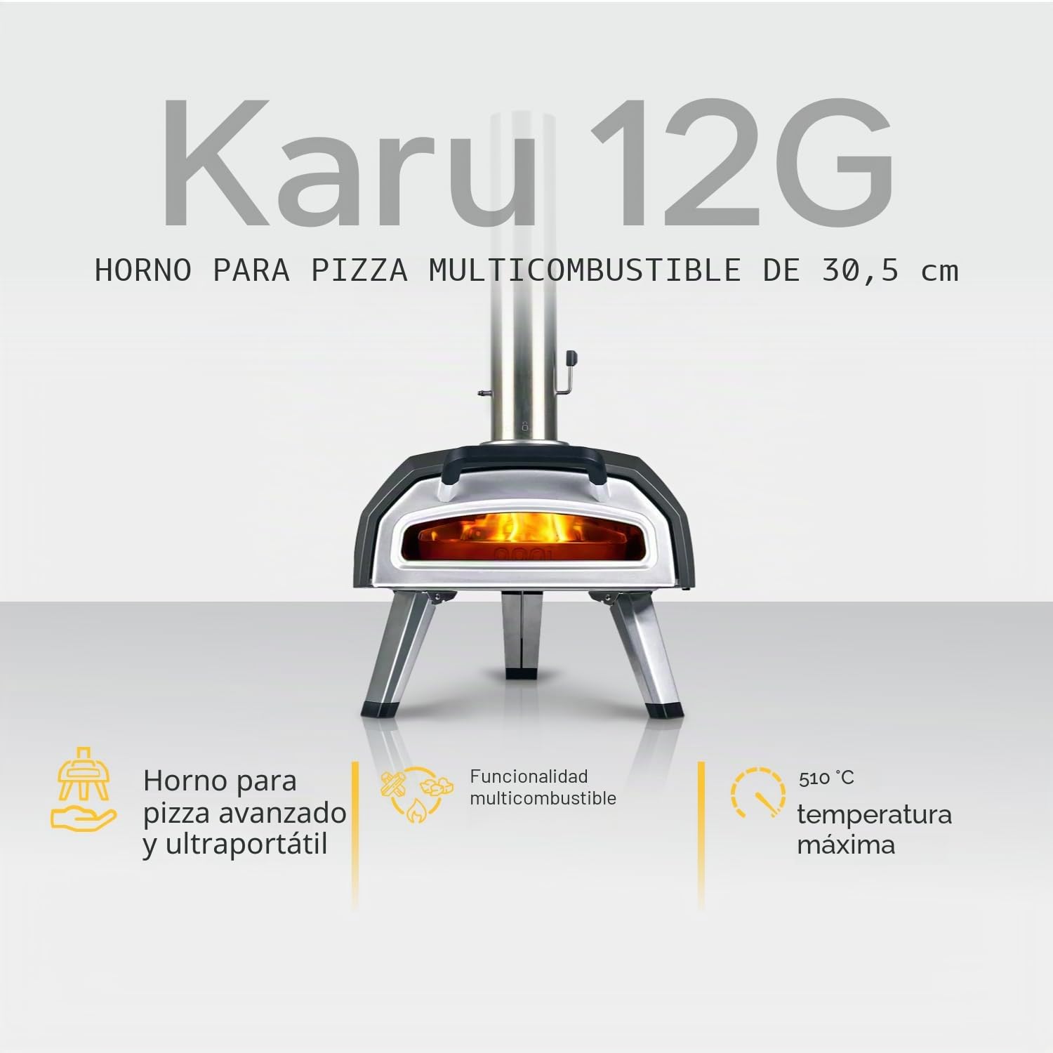 Ooni Karu 12G horno multicombustible para pizzas – Horno de pizza portátil para exterior – Horno versátil para pizza, carne, pescado y más – Horno de gas/madera/carbón – Pizza oven