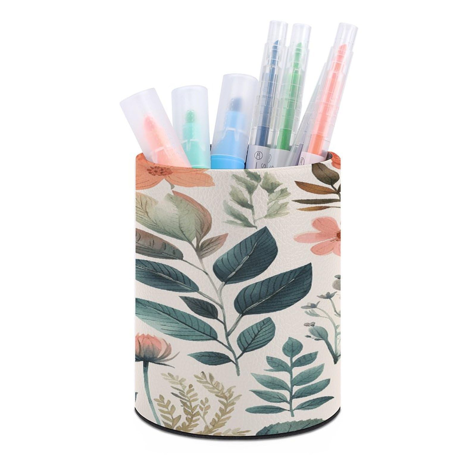 VstaDank Watercolor Flowers Pen Holder for Desk Makeup Brush Holders Stylish Pen Cup Cute Pencil Cup Round Pencil Holder Decor Brush Scissor Holders for Multifunctional Office Supplies