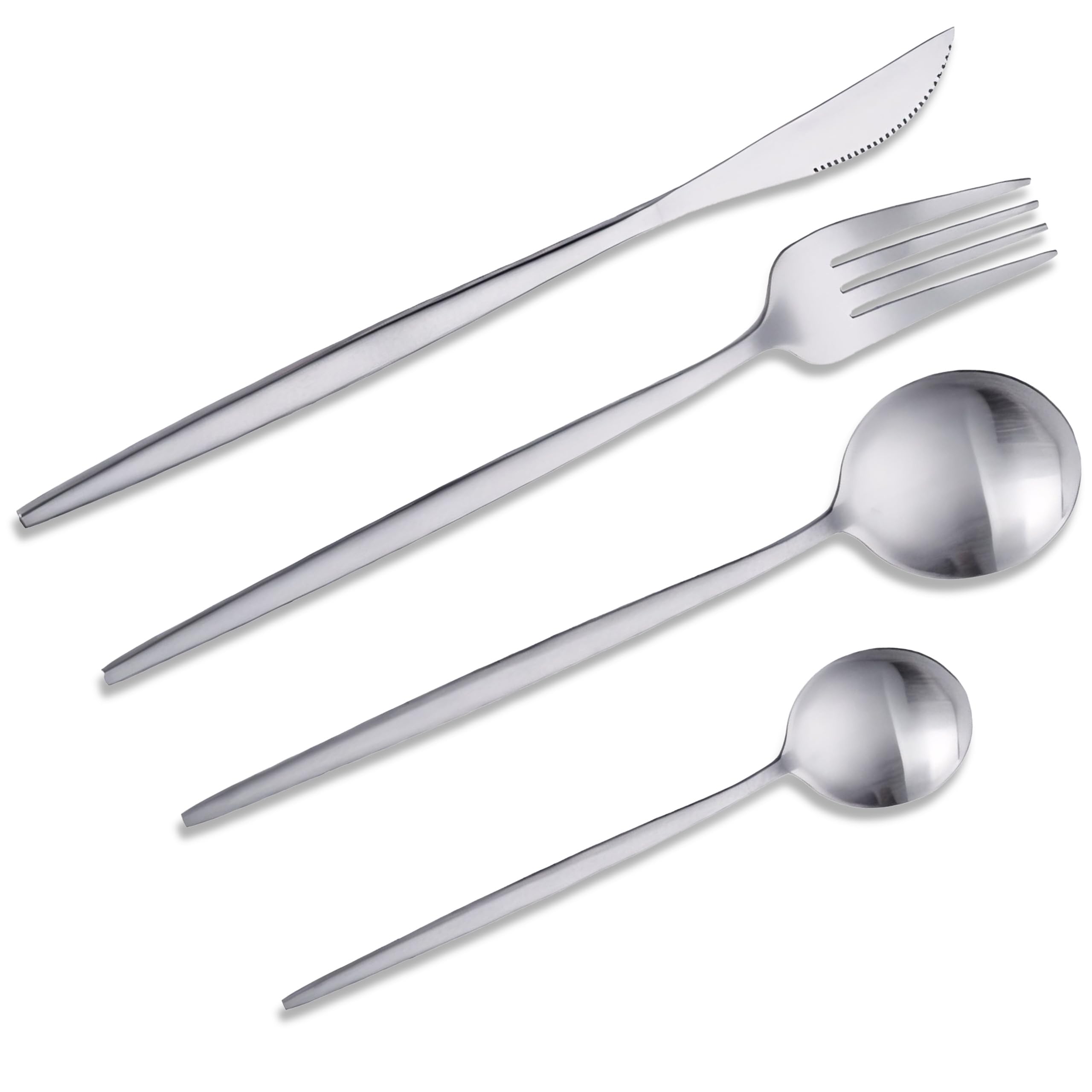 Retoo Set di posate da 6 persone, set di posate da 24 pezzi, composto da coltello, forchetta, cucchiaio, cucchiaino, posate da tavola per casa, feste, ristoranti, design moderno e semplice