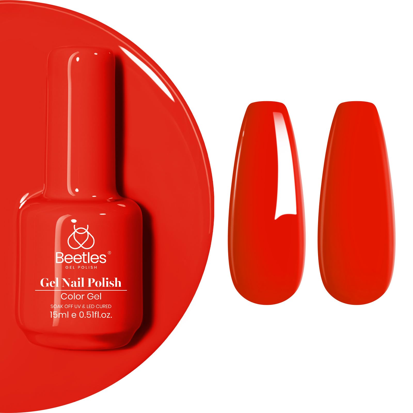 Beetles Red Gel Nail Polish - 15ml Christmas Orange Red Winter Gel Nail Polish Soak Off LED UV Manicure Art Design Salon at Home DIY Gift for Women