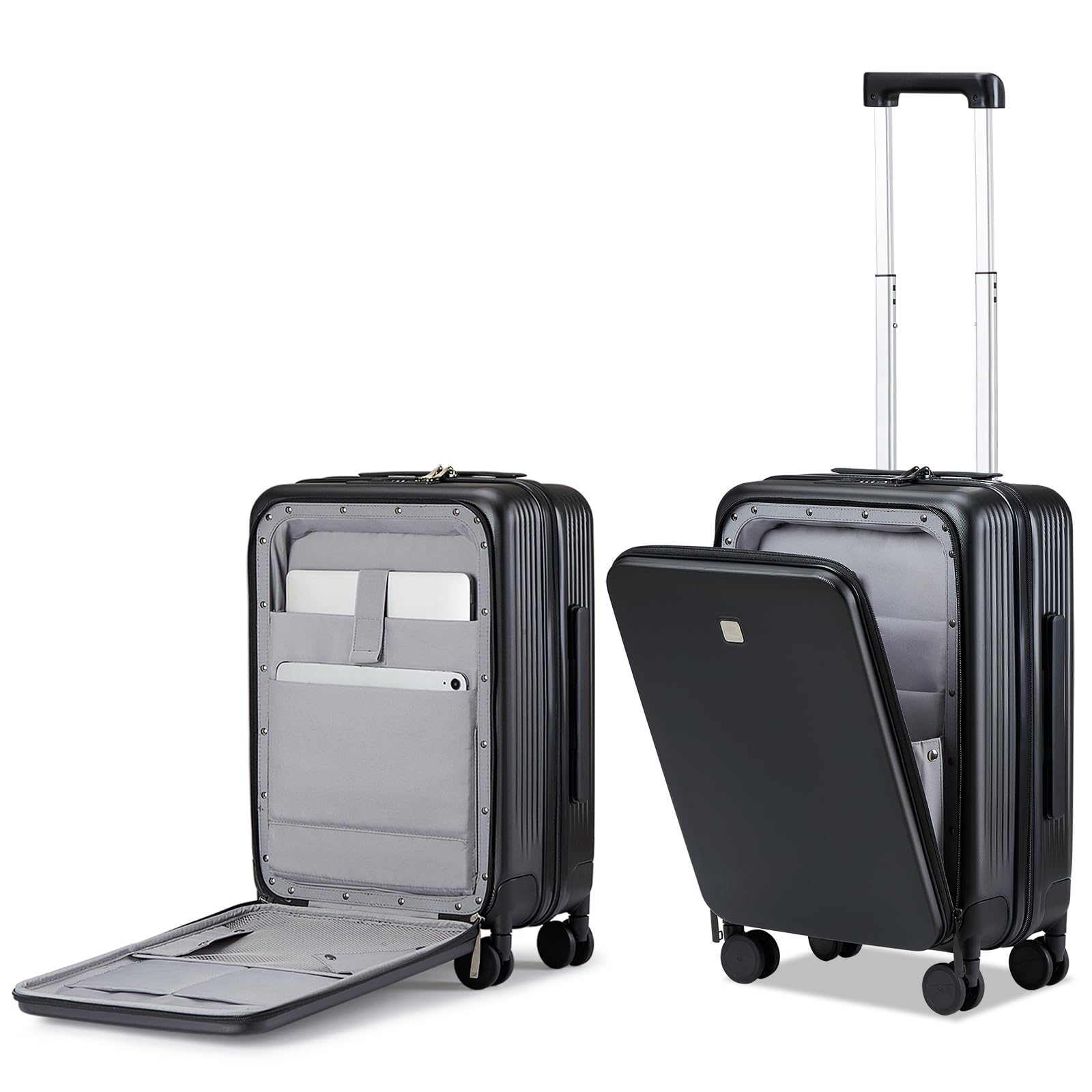 Hanke Grace Carry On Luggage with Wheels Airline Approved Hard Shell Suitcases with Front Pocket，Top Opening Luggage with TSA Lock for Short Business