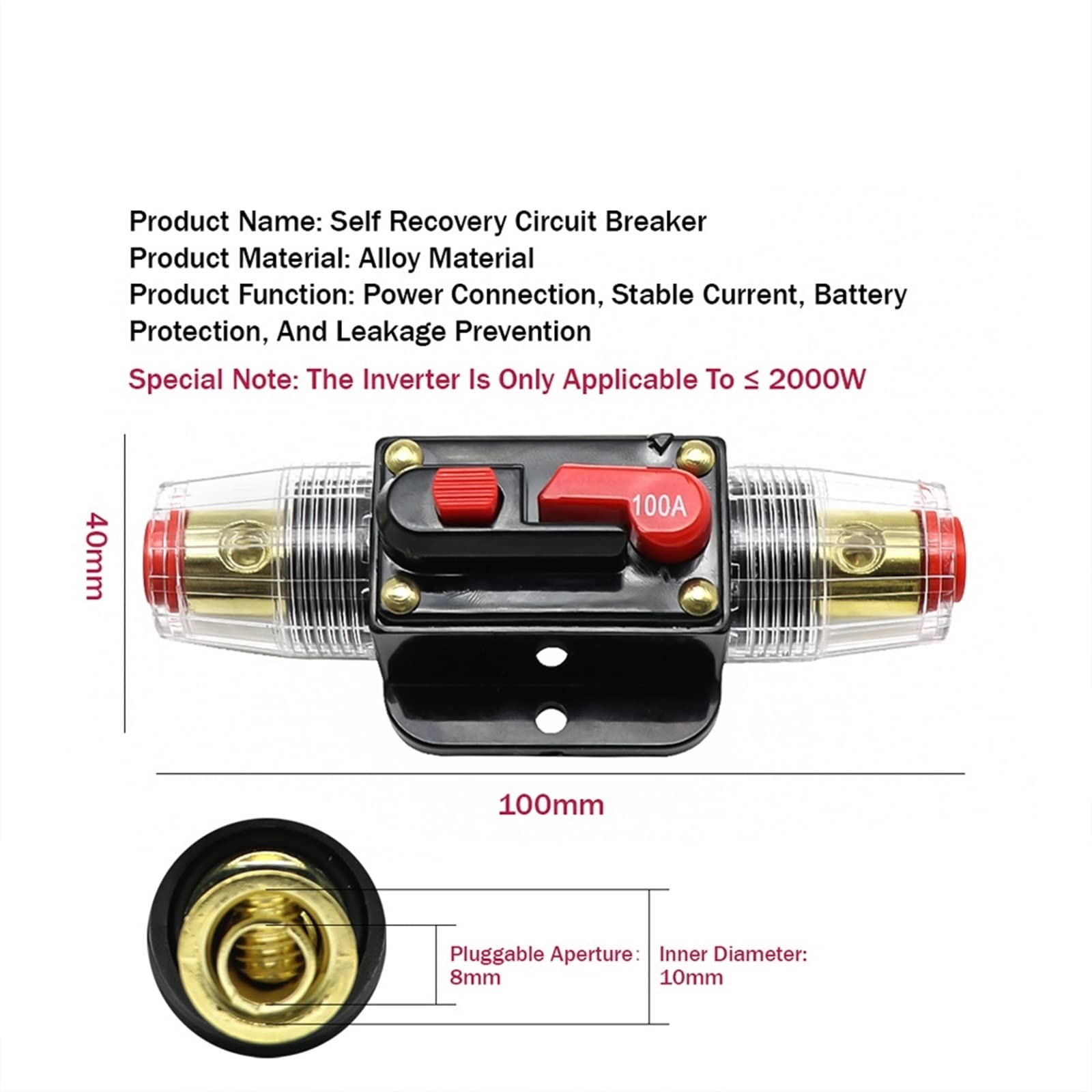 100A 80A 60A 50A 40A 30A 20A 12V / 24V / 48V DC disjoncteur réarmable assurance réarmable for connecteur photovoltaïque solaire 1 pièces (Color : 100A)