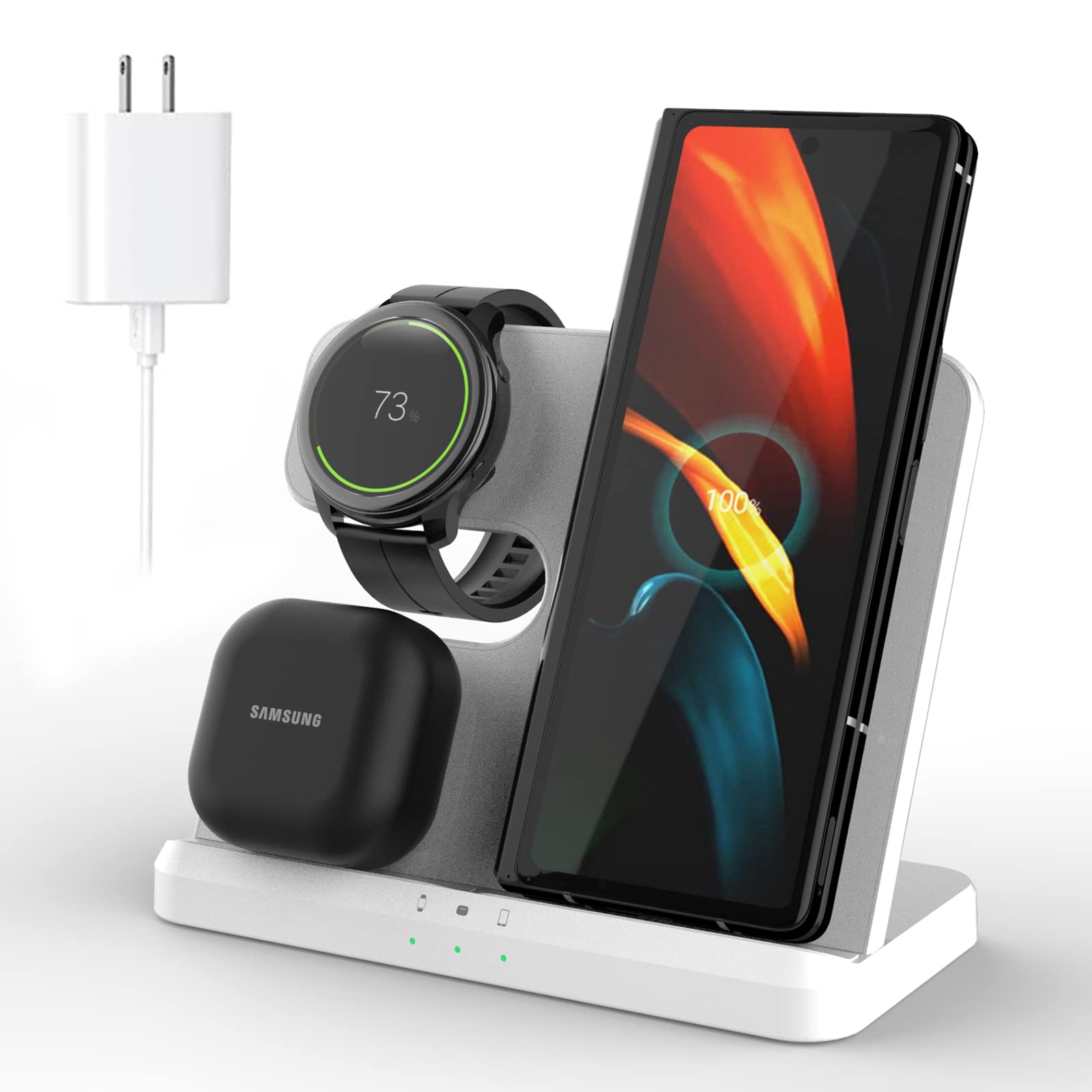 Wireless Charger for Samsung Charging Station 3 in 1 Fast Charger Phone Stand Dock for Galaxy S23 S22 S22+ S21 S20 Ultra/Note20/Z Flip Fold 4 3 2, Buds/2/Pro/Live, for Galaxy Watch 5 Pro/4/3
