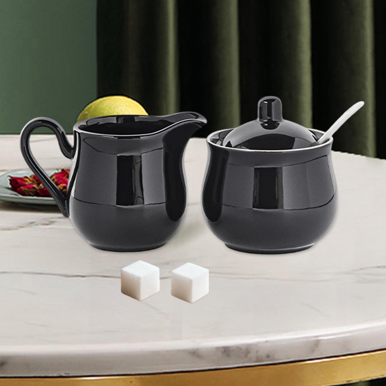 Juego de Azucarero Y Crema de Cerámica, Juego para Servir Café, Práctico, Elegante, Resistente, Recipiente de Regalo, Jarra para Crema de Us, Negro, Individual