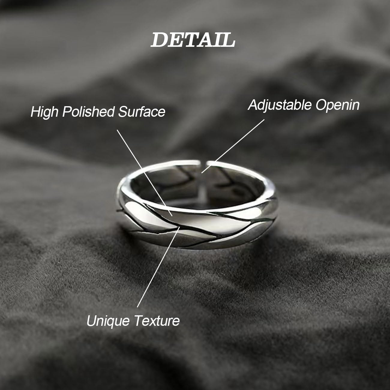 Herren Ring, Wikinger Verstellbare Geschnitzte Ringe für Männer Hypoallergenes Hochglanzpolierte Oberfläche, Hip Pop Offene Gothic Punk Klassischer Daumenring Fidget Herrenschmuck, Silber