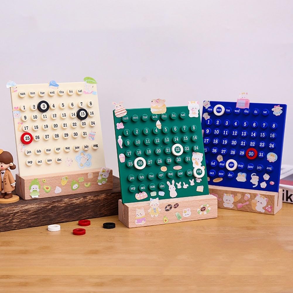 Calendrier de bureau, en bois acrylique pour anneau, calendrier perpétuel, mois, date, enregistrement pour décoration de bureau à domicile (vert) Calendrier de bureau, en bois acrylique pour anneau