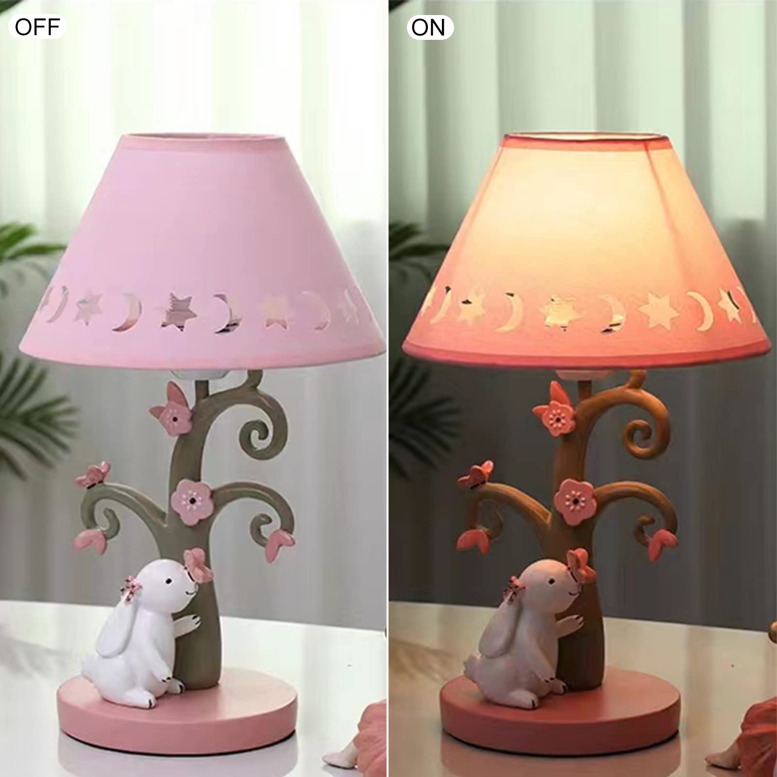 Nowoczesna kreatywna lampa stołowa z kreskówek, lampka nocna Mini Pink Rabbit z abażurem z tkaniny korpus z żywicy, dekoracyjna szafka nocna dla dzieci do sypialni pokoju dziecięcego