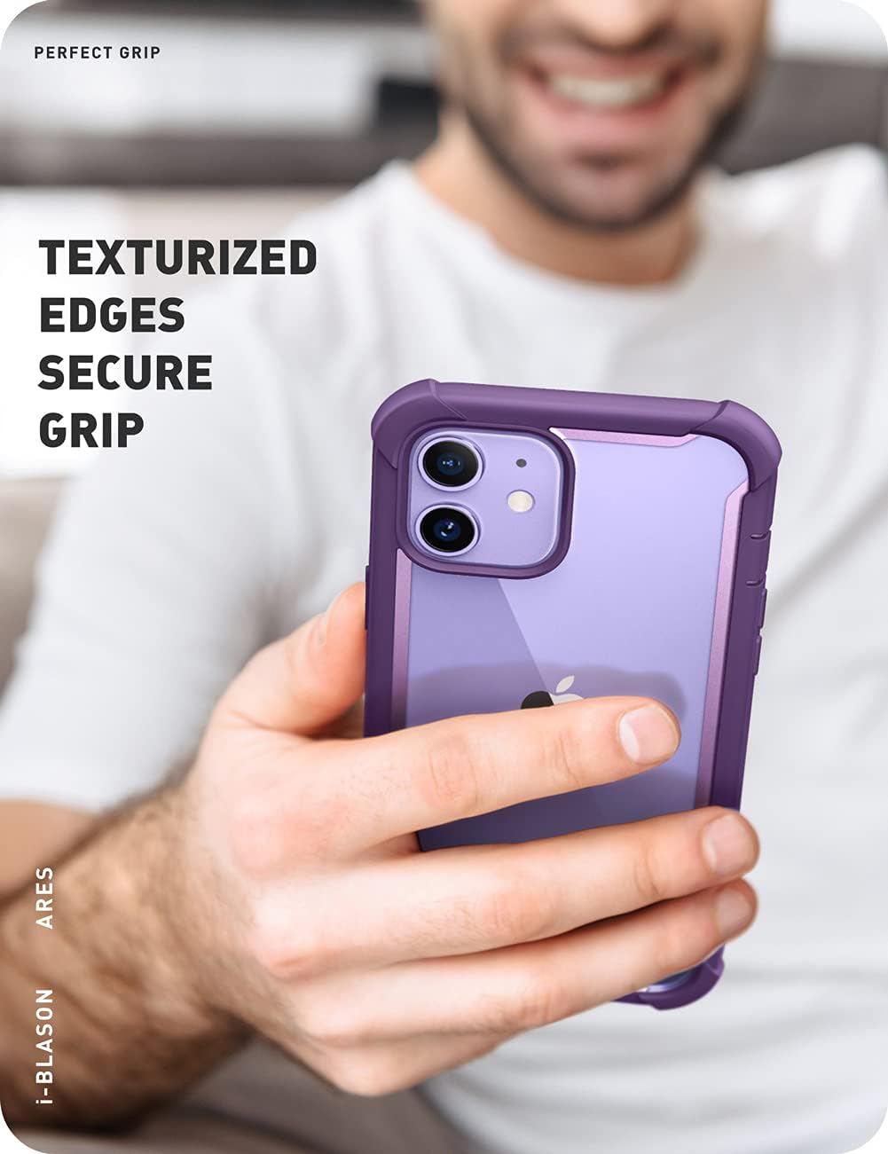 i-Blason Ares Case for iPhone 12, iPhone 12 Pro 6.1 Inch (2020 Release), Dual Layer Rugged Clear Bumper Case with Built-in Screen Protector (Purple)
