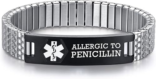 Miniatura 27 de Pulseras médicas de alerta ajustables AOAMID para hombres, pulseras de acero inoxidable para mujeres con grabado gratis
