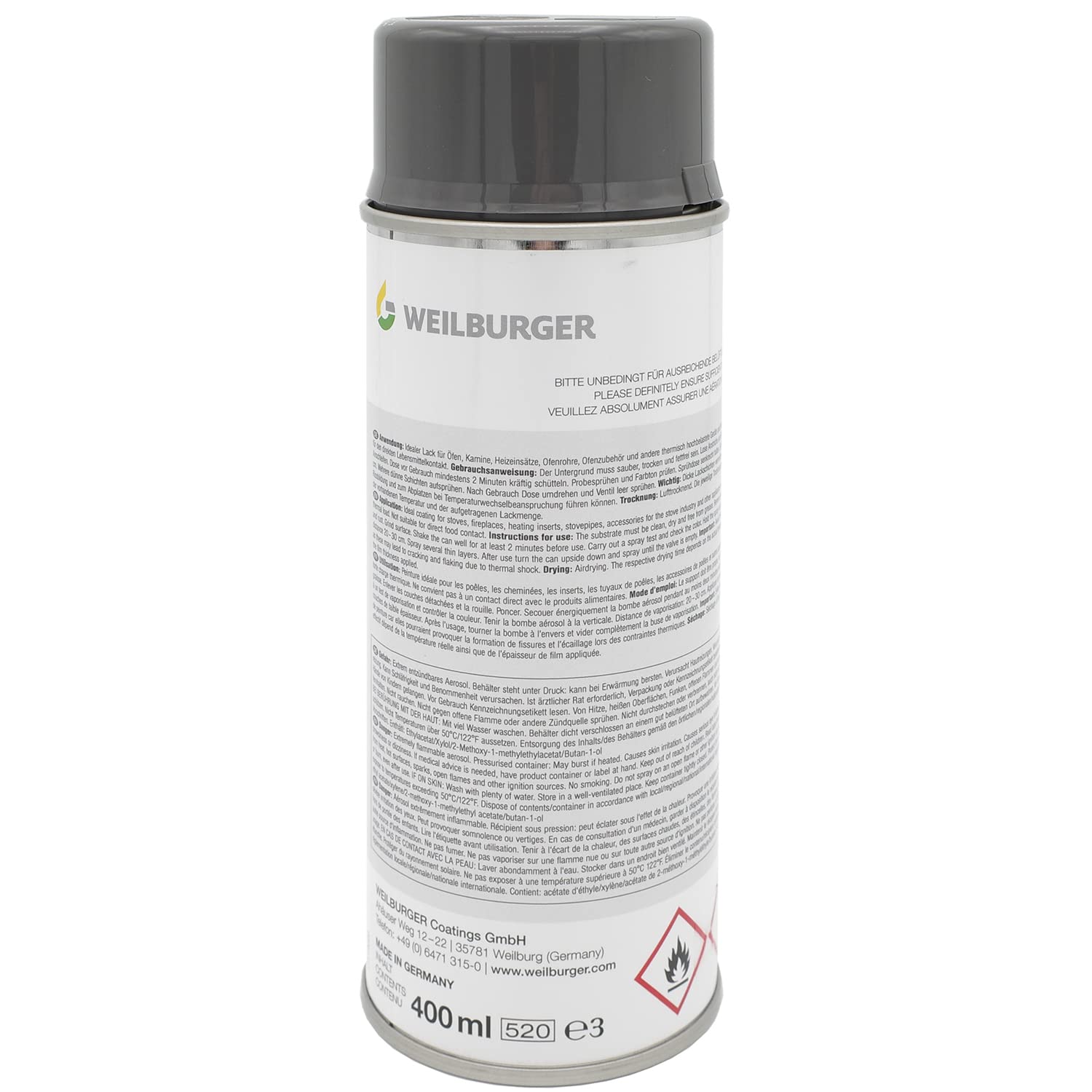 Senotherm Ofenlack Sprühdose 400ml creme weiß/perl-weiß 17-1102-707166 Weilburger bis 600°C Hitzebeständig für Kaminofen Einsatz Grill oder Ofenrohr zum Ausbessern kleinerer Lackfehler