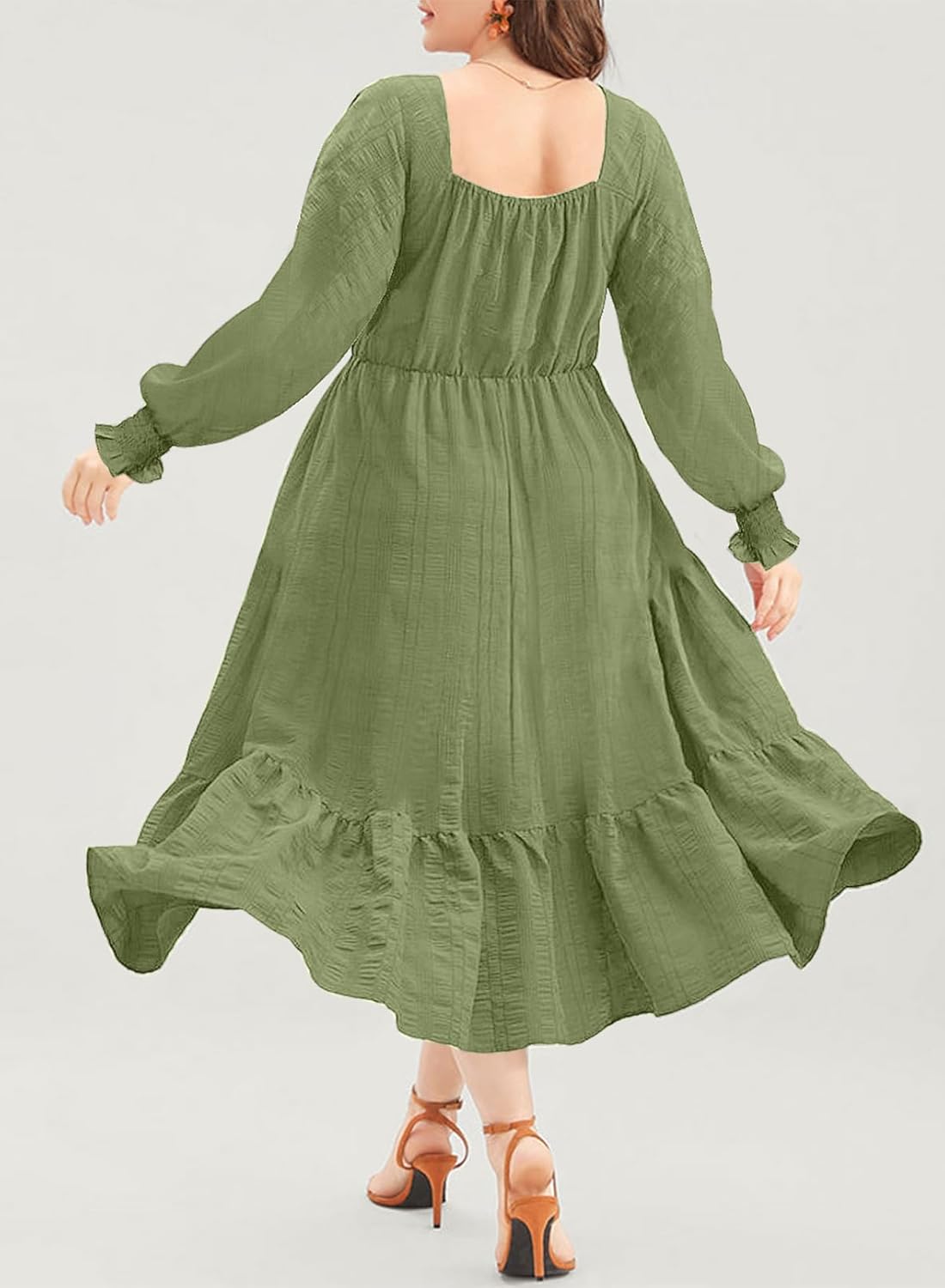 Eytino Plus Size Dress for Women Long Sleeve Sweetheart Neck Ruffle Long Maxi Dresses(1X-5X) - Image 3