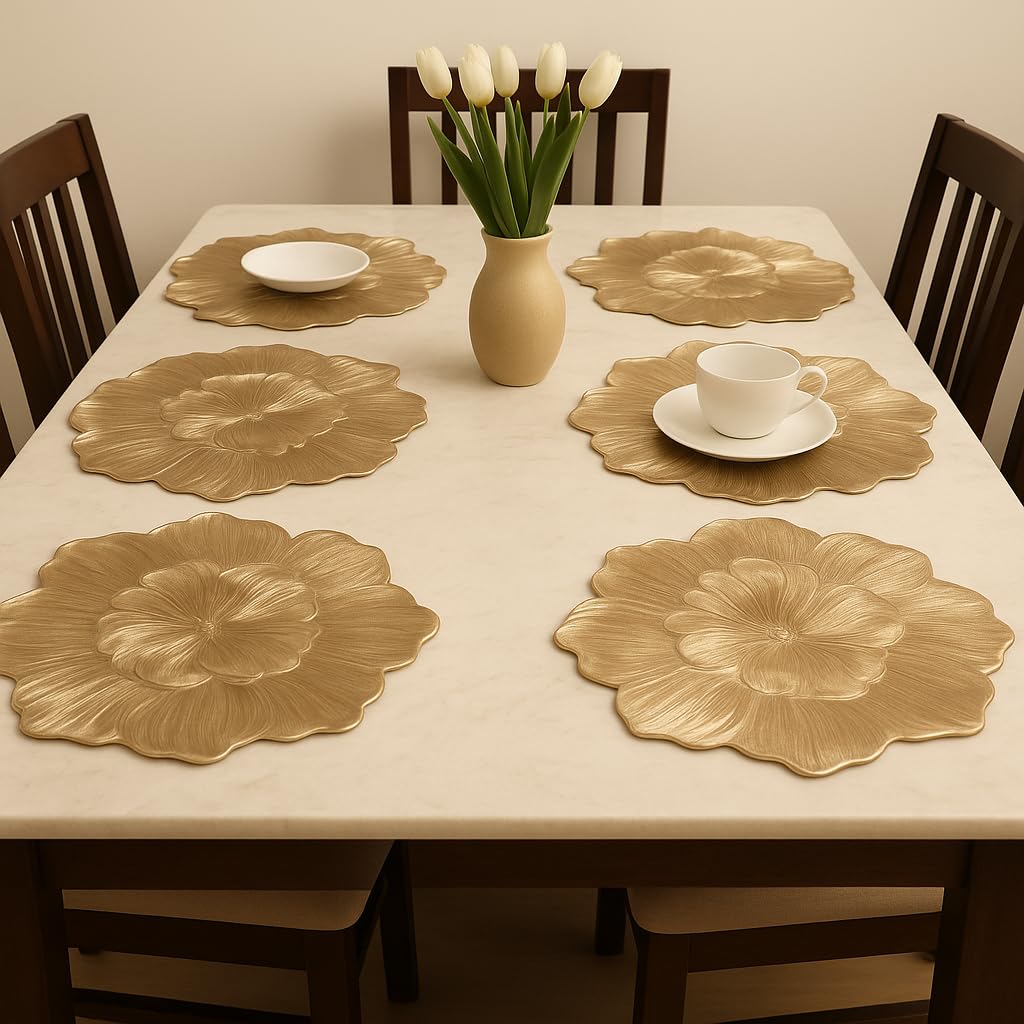 Basement to Attic Decor Heat Resistant Non-Slip Table Mats Set of 6, Dining Table Mat 6 Pieces Waterproof and Washable (Golden, Set of 6 Piece)-image-3